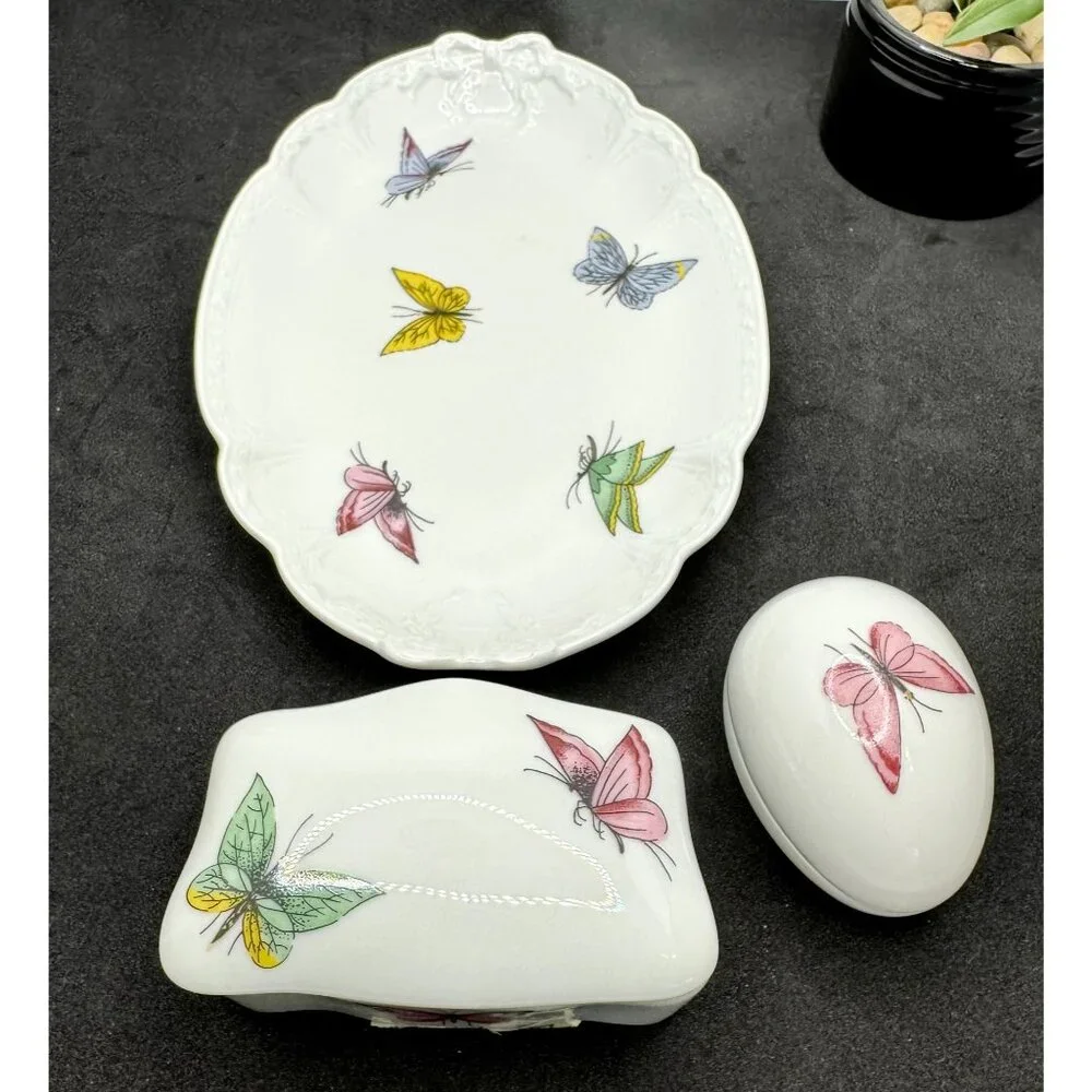 Limoges France Porcelain Vanity 3 Piece Set